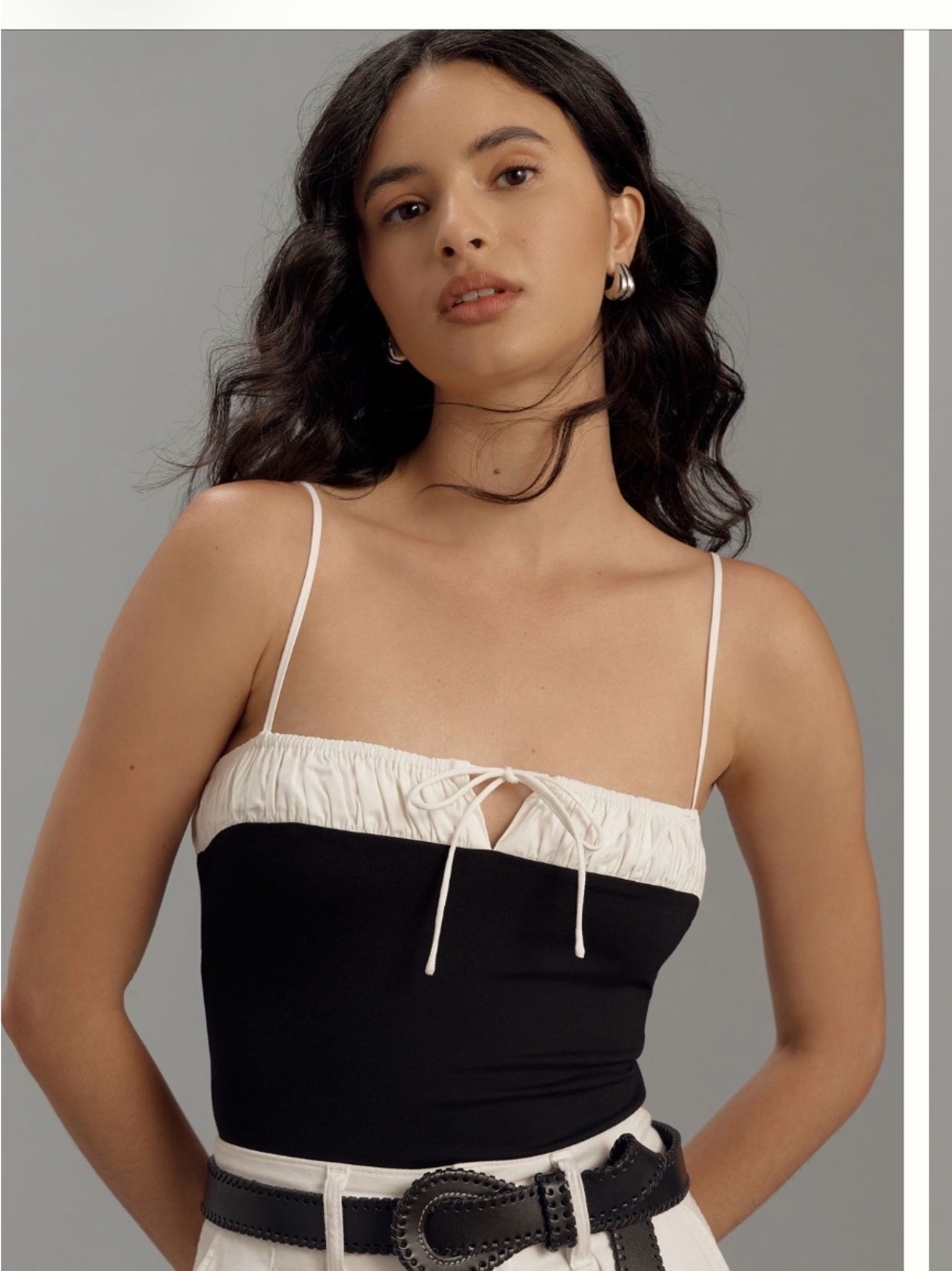 Reformation Black and White Contrast Tie-Front Cami